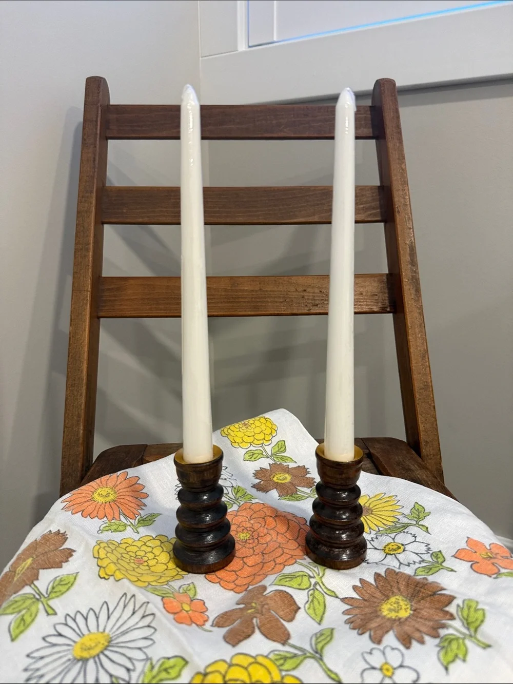 Vintage Turned Wood Candlestick Holders – Pair Farmhouse Decor